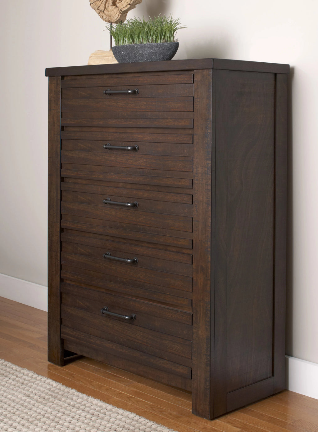 Espresso Wood Queen Bedroom Set with Dresser, Mirror, Nightstands, Chest Y104797