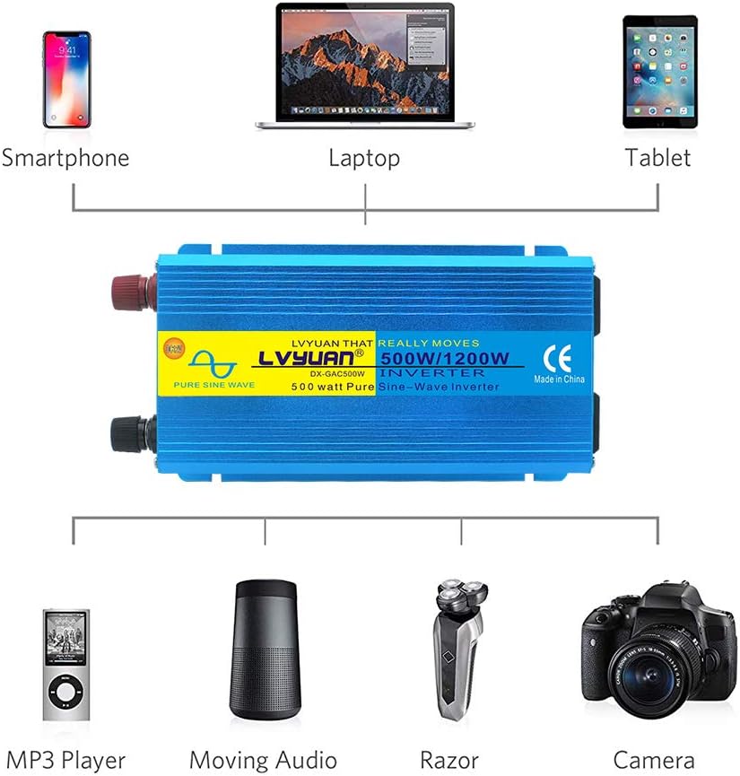 500W Pure Sine Wave Power Inverter DC 12V to AC 110V with Dual USB Ports Pack of 2 P744543
