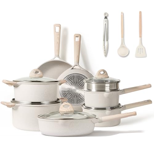 17pcs Non Stick Cream White Pots and Pans Set D1420