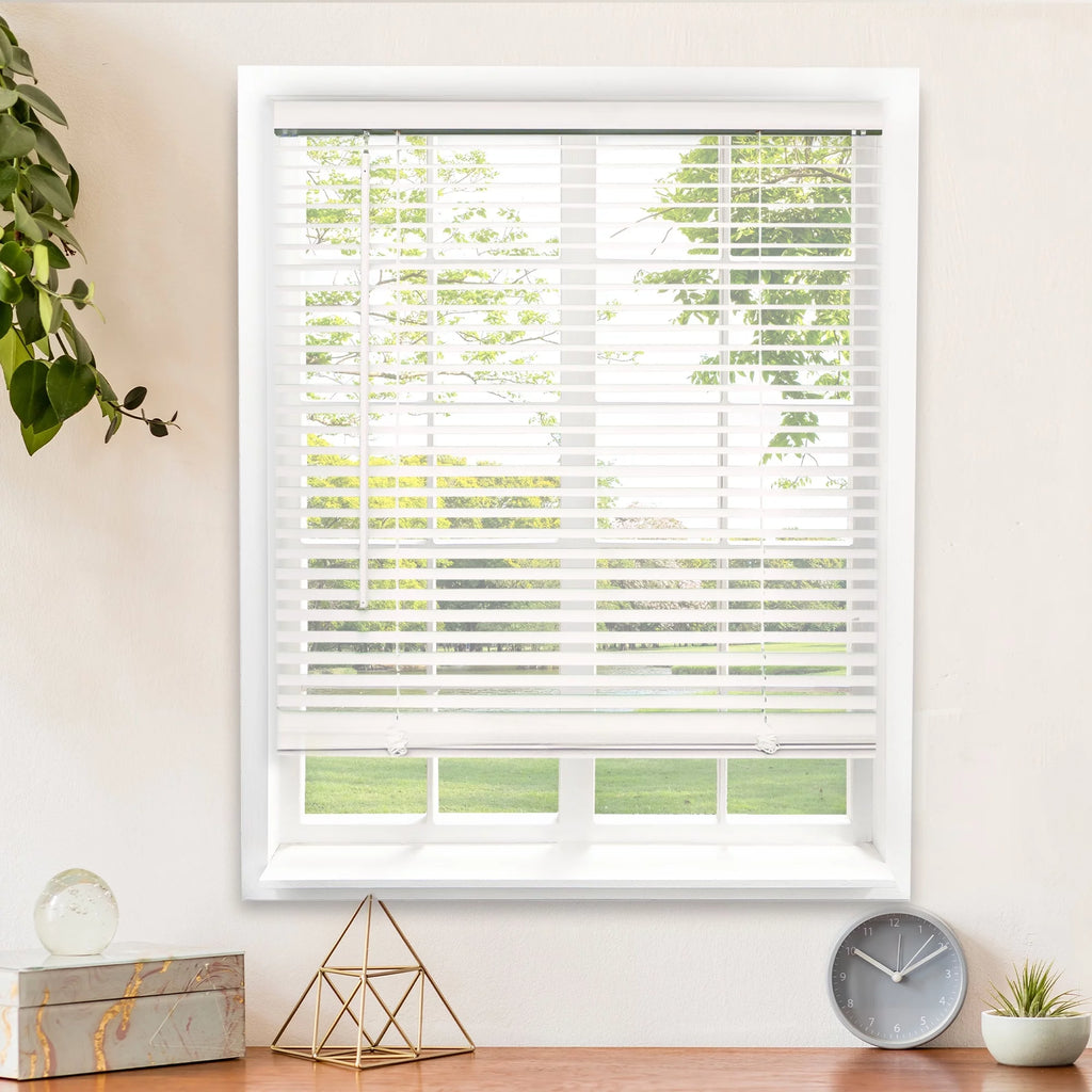 Gloss White Cordless Vinyl Mini Blinds 70"W X 48"H I59623