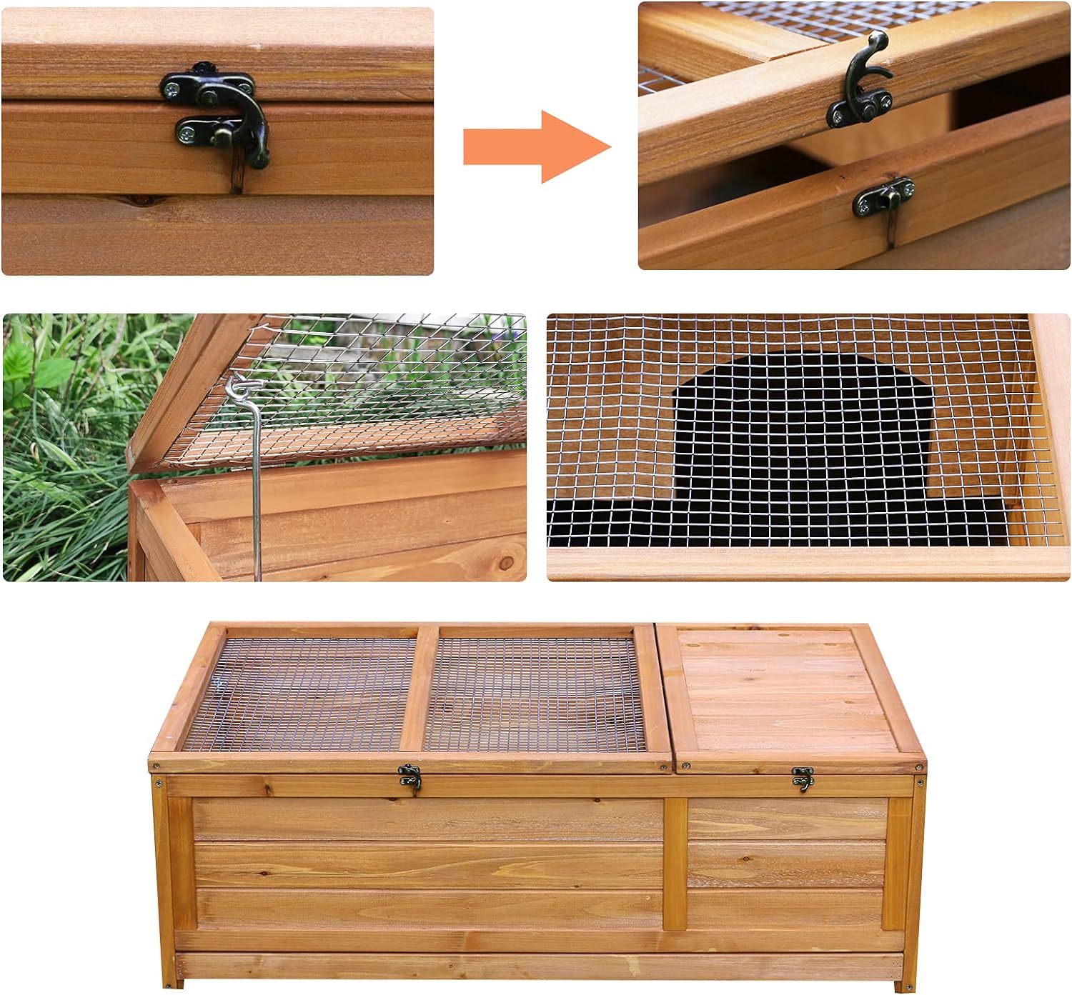 Wooden Tortoise House Large Tortoise Habitat Enclosure Cage with Removable Bottom X31297