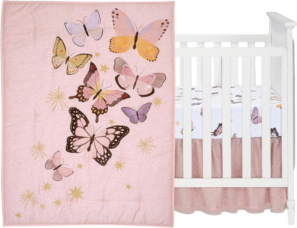 Pink/Gold 3-Piece Nursery Baby Crib Bedding Set J6932