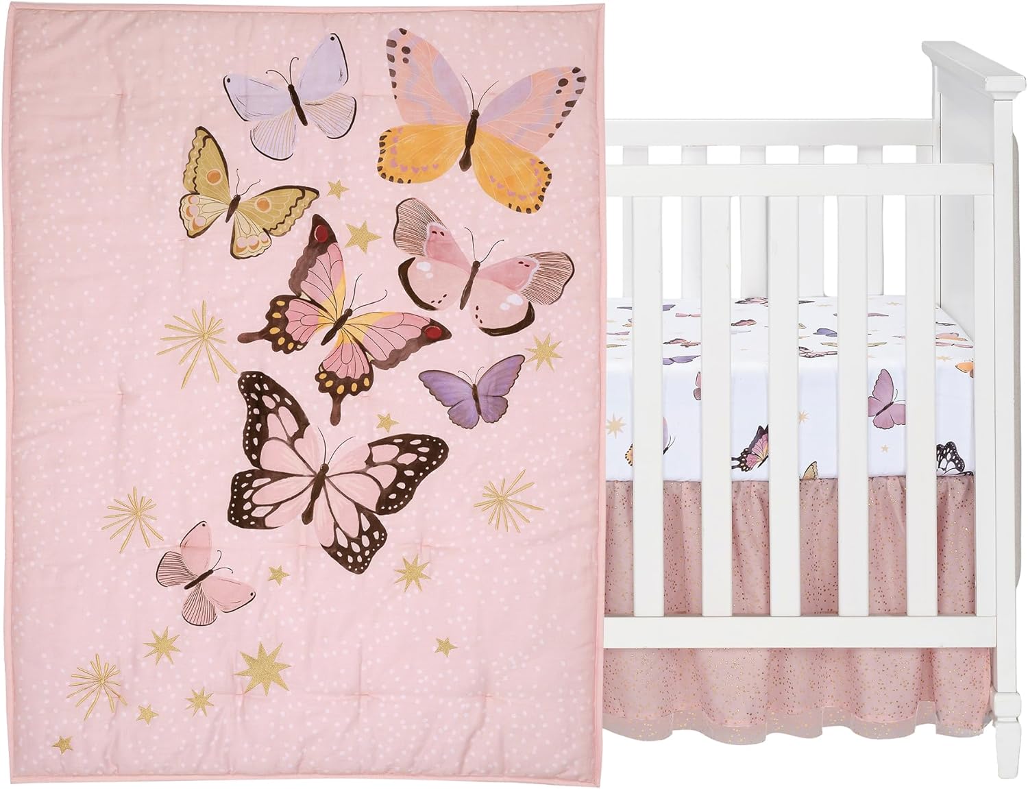 Pink/Gold 3-Piece Nursery Baby Crib Bedding Set J6932