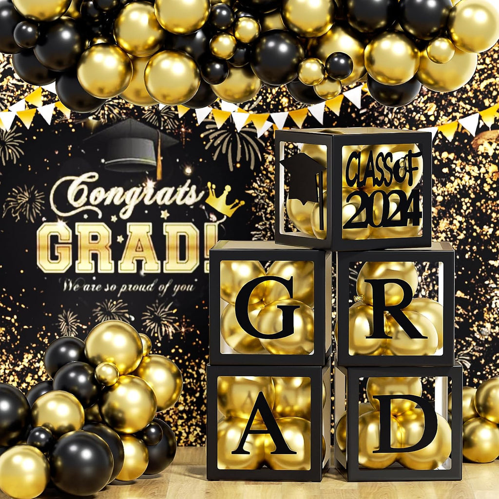5Pcs Black Balloon Boxes with Graduation Cap K642