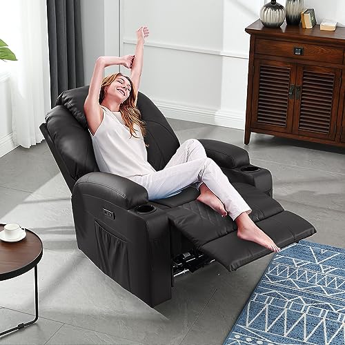 Brown PU Leather Power Recliner Chair with Heat and Massage J683