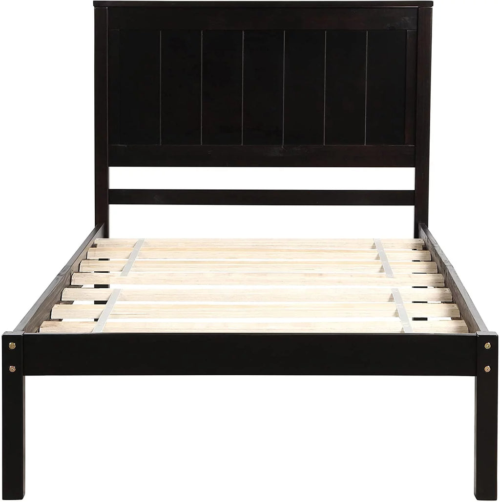 Full Size Solid Wood Platform Bed Frame with Headboard, Espresso J734393