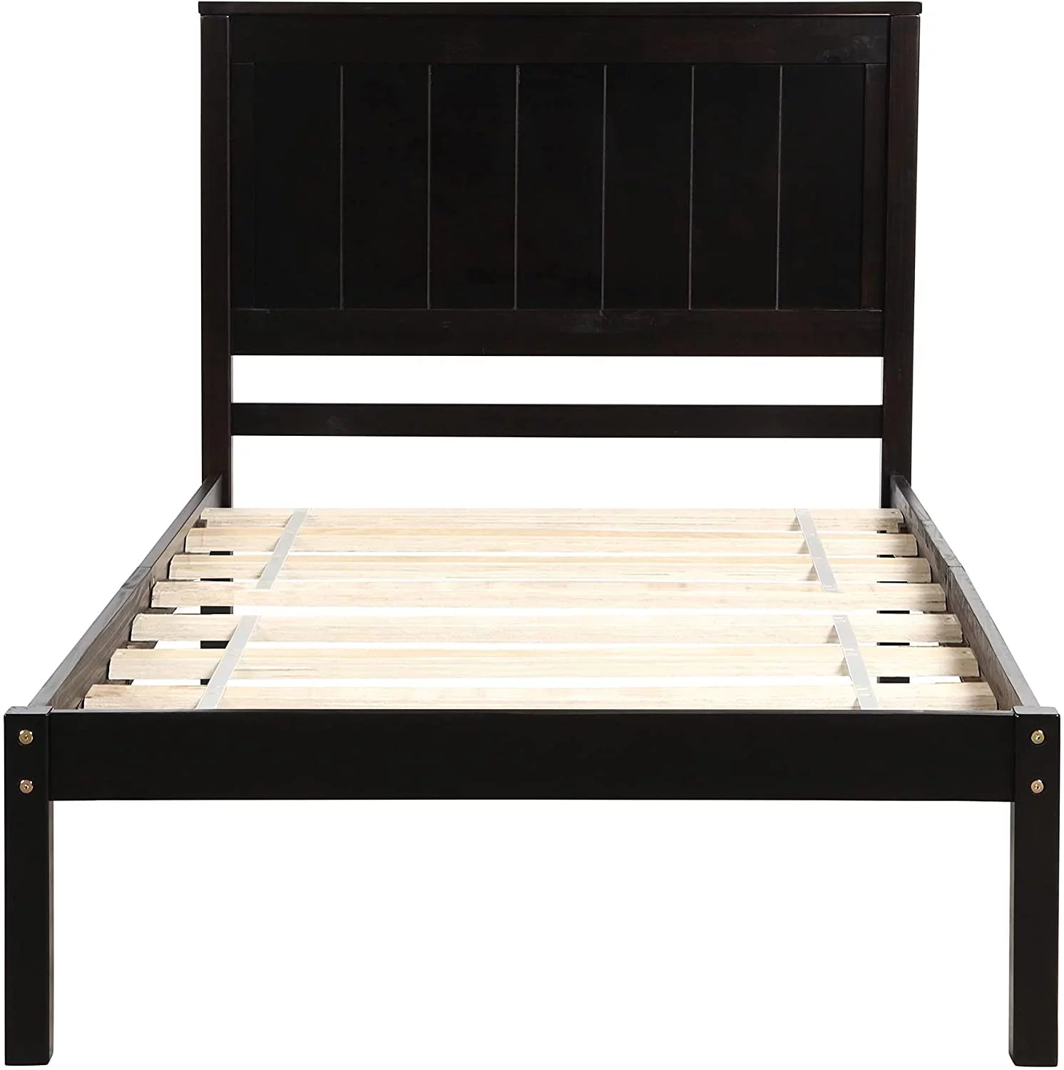 Full Size Solid Wood Platform Bed Frame with Headboard, Espresso J734393