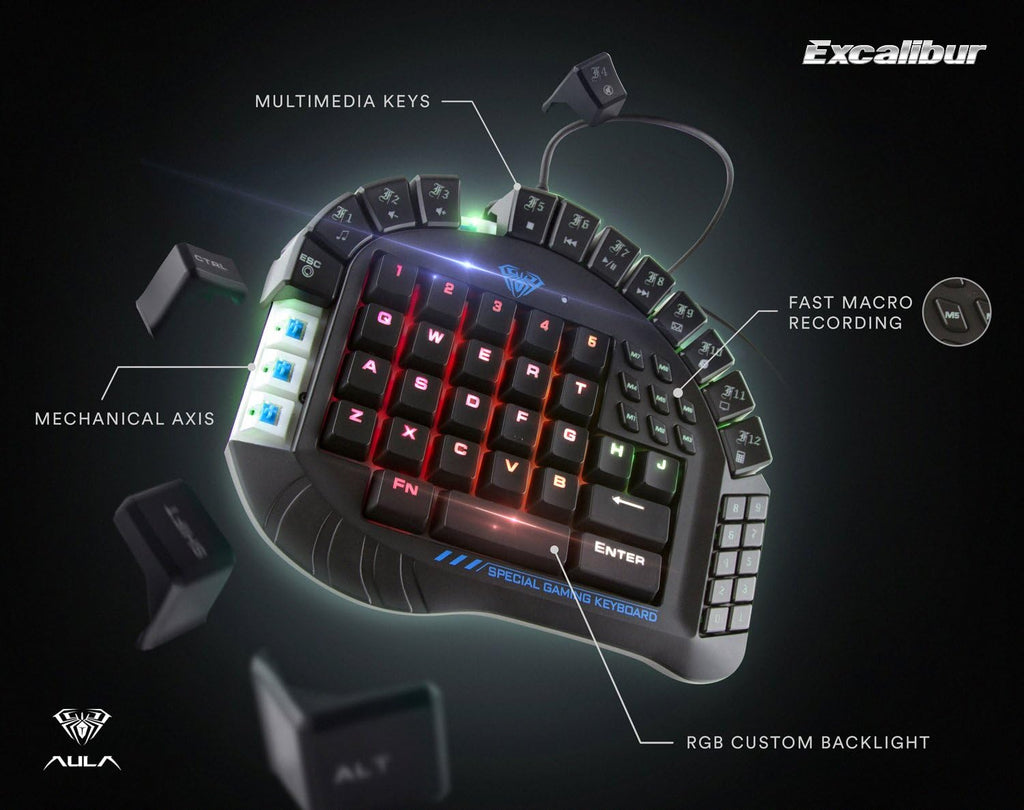 One Handed Mechanical Gaming Keyboard with Blue Switches and RGB Backlit G560111