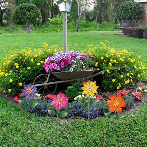 4 Pcs 19" Metal Garden Stakes with Shaking Flower Head D176507