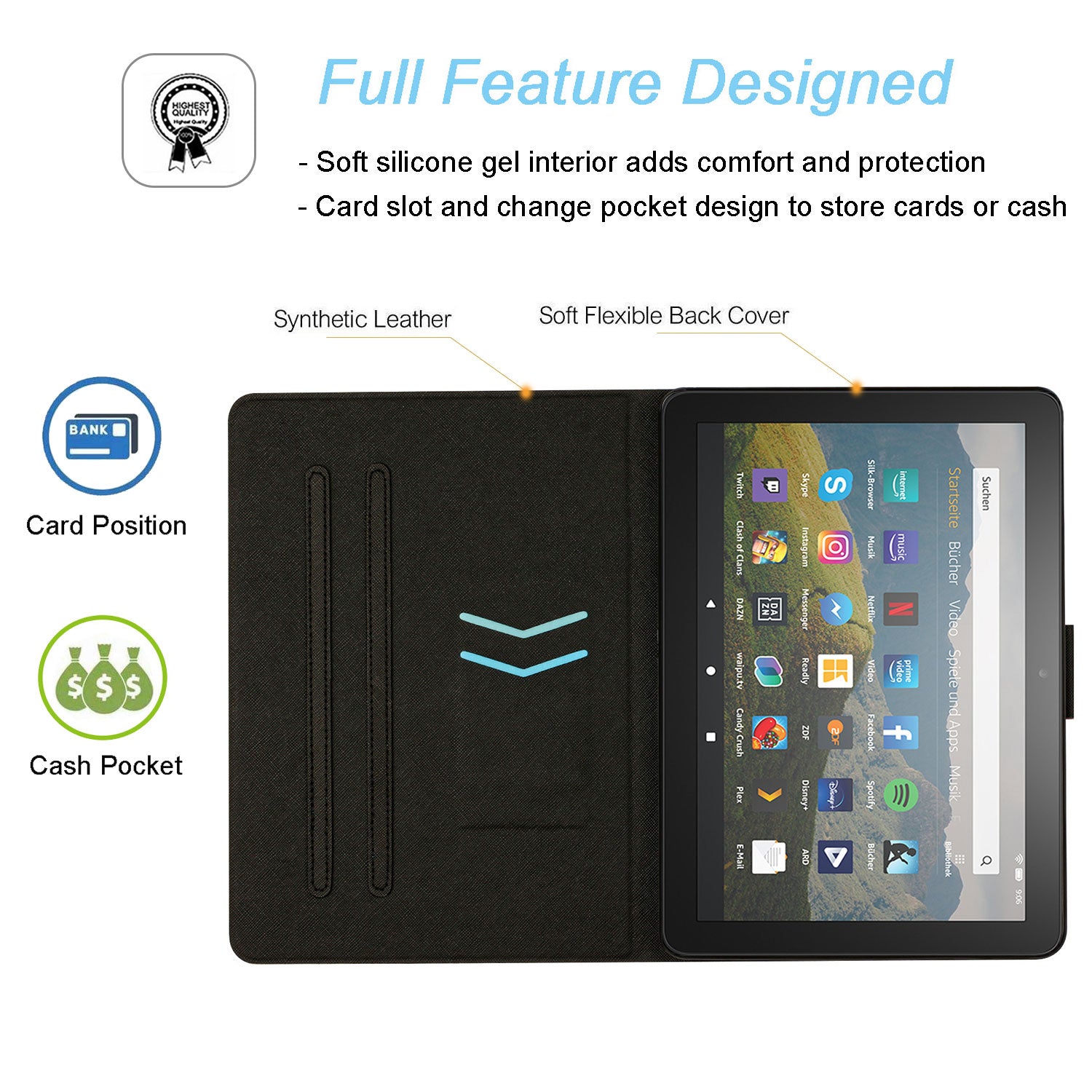 Pink Blue Marble PU Leather Fire HD 10 Tablet Case I817
