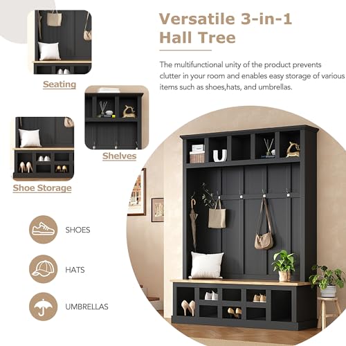 White 47.2'' Wood Hall Tree with Shoe Storage Bench O215