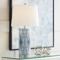 Brushed Nickel Blue Glass White Shade Table Lamp 26 1/2" High X100943