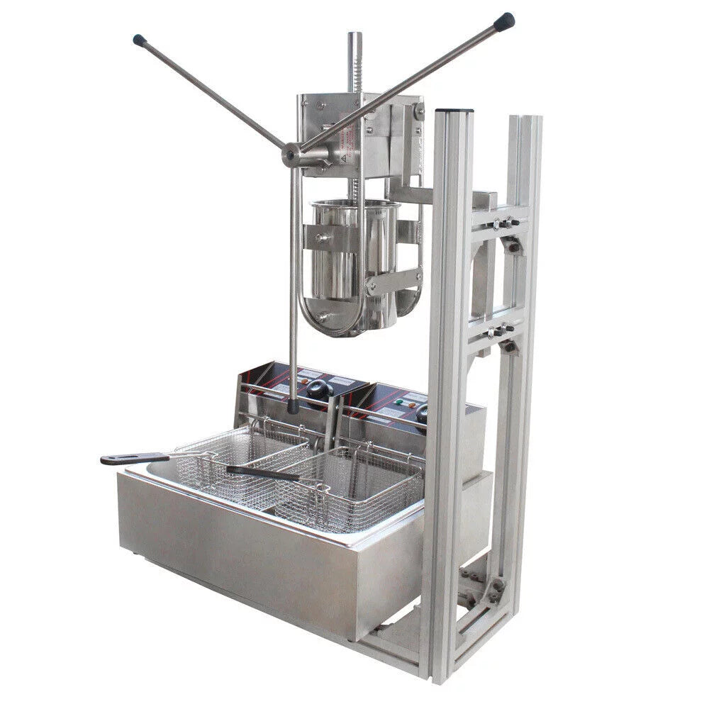 Manual Stainless Steel Vertical Sausage Stuffer with Fryer 2 in 1 Sausage Maker Spanish Churro Maker 12L Fryer A83077