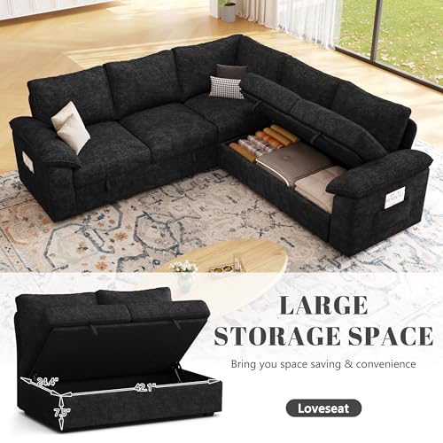 Dark Grey 7 Seat Modular Sectional Sofa with Pull Out Bed Q9448