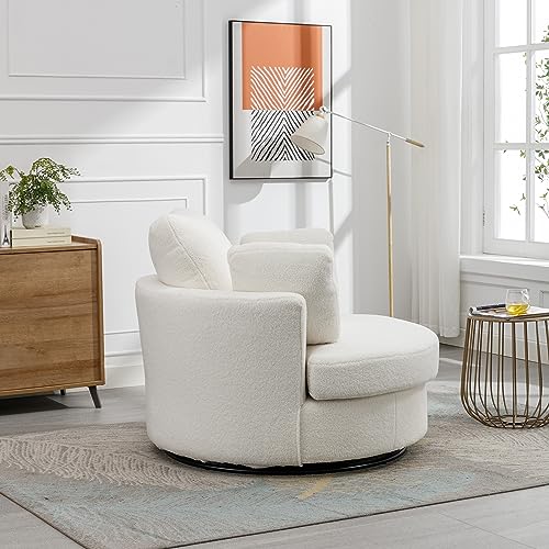 Ivory Sherpa Swivel Accent Barrel Chair with 3 Pillows B35188