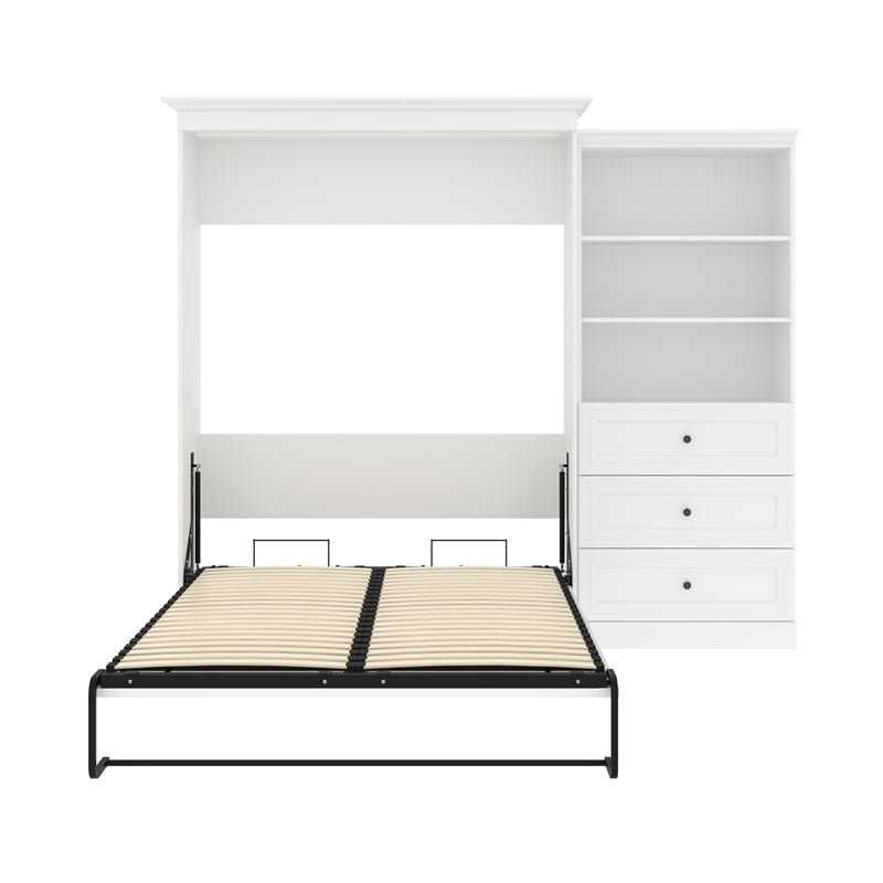 White Wood Queen Murphy Bed with Drawers A632006