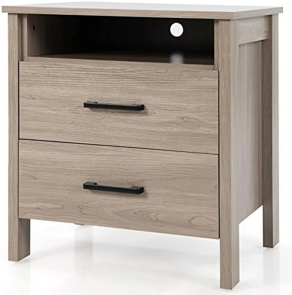 Oak 2 Drawer Wooden Nightstand X20573