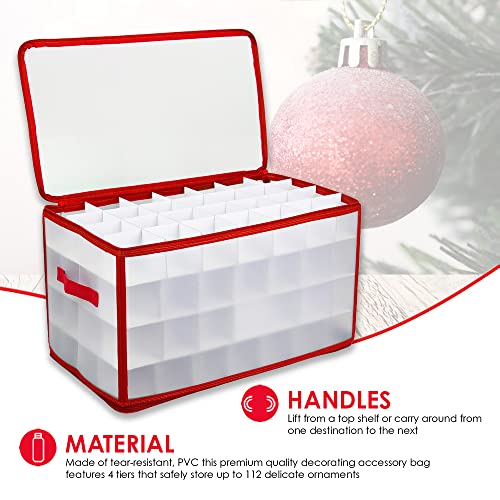 64 Compartment Zippered Christmas Ornament Box with Handles Q5692
