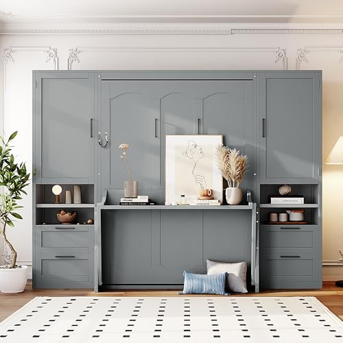 Gray Queen Size Murphy Bed with Desk M925