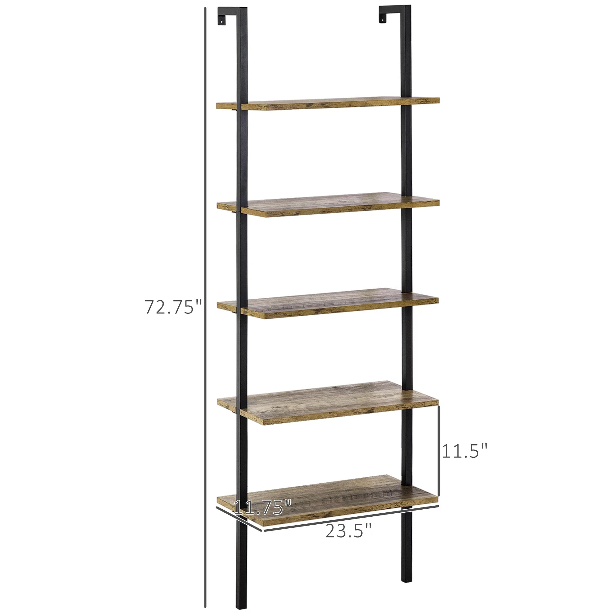 Brown 5 Tier Ladder Shelf with Metal Frame A652