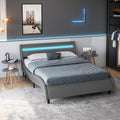 Gray Queen Size Led Bed Frame with Adjustable Upholstered Headboard H770