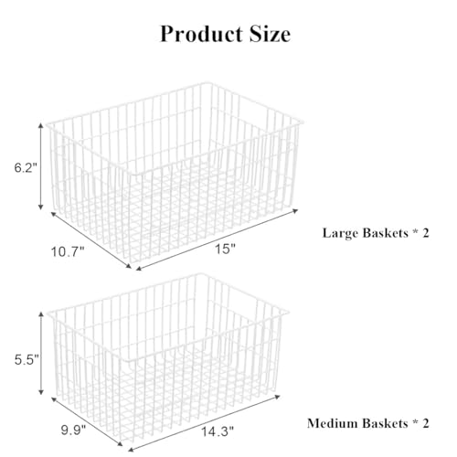 Freezer Organizer Bins, 2 Large 2 Medium Metal Wire Storage Container Bin I5009