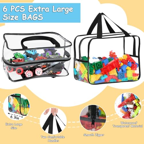 6 Packs Large Clear PVC Toy Storage Bags with Zipper Q254799