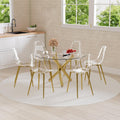 Gold Round Glass 7 PCS Dining Table Set with Clear Acrylic Chair U3620