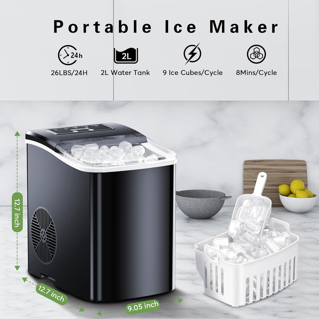 Black Portable Countertop Ice Maker Machine with Ice Scoop and Basket N839867