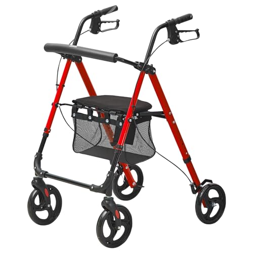 Blue + Black Lightweight Aluminum Folding Rollator Walker with Adjustable Seat and Handle P4353