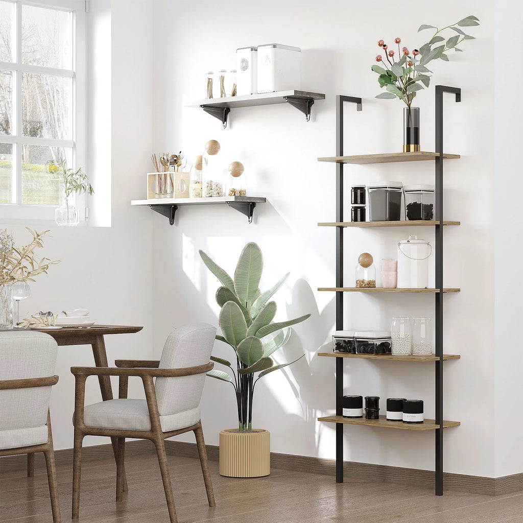 Brown 5 Tier Ladder Shelf with Metal Frame A652