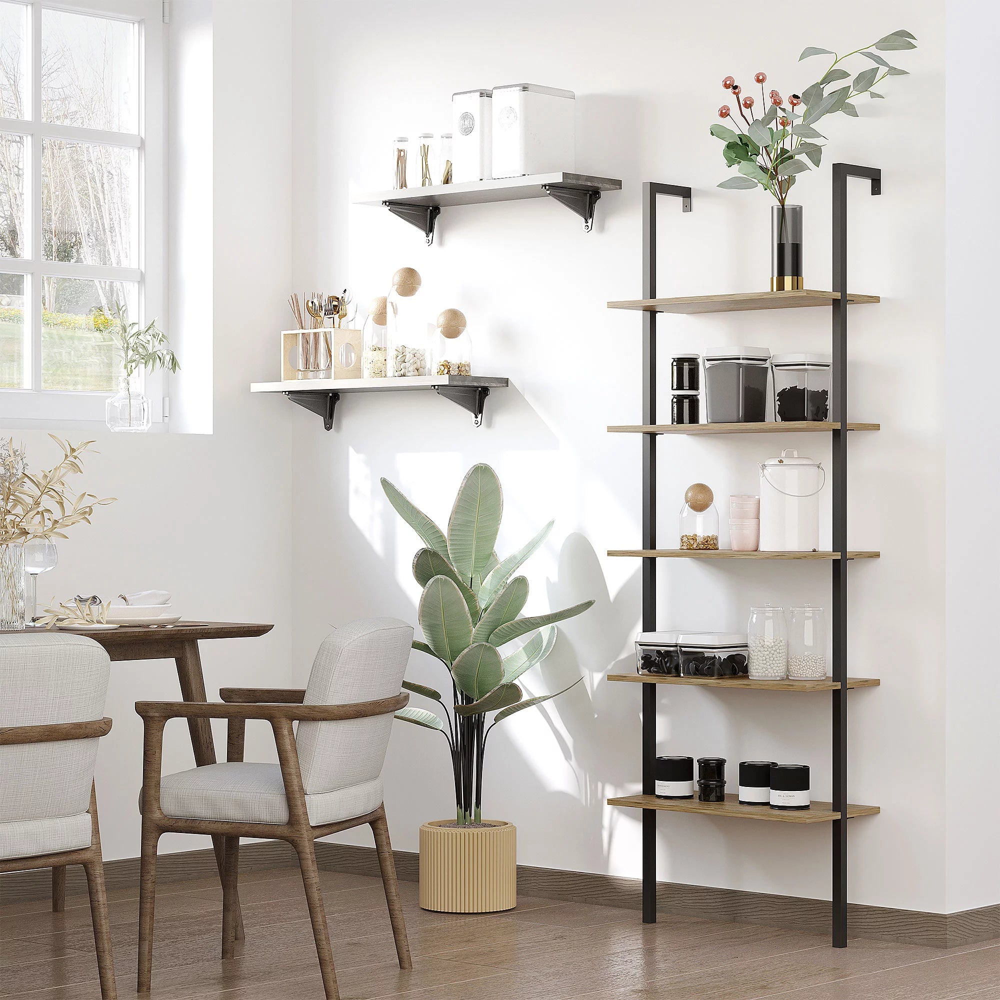 Brown 5 Tier Ladder Shelf with Metal Frame A652