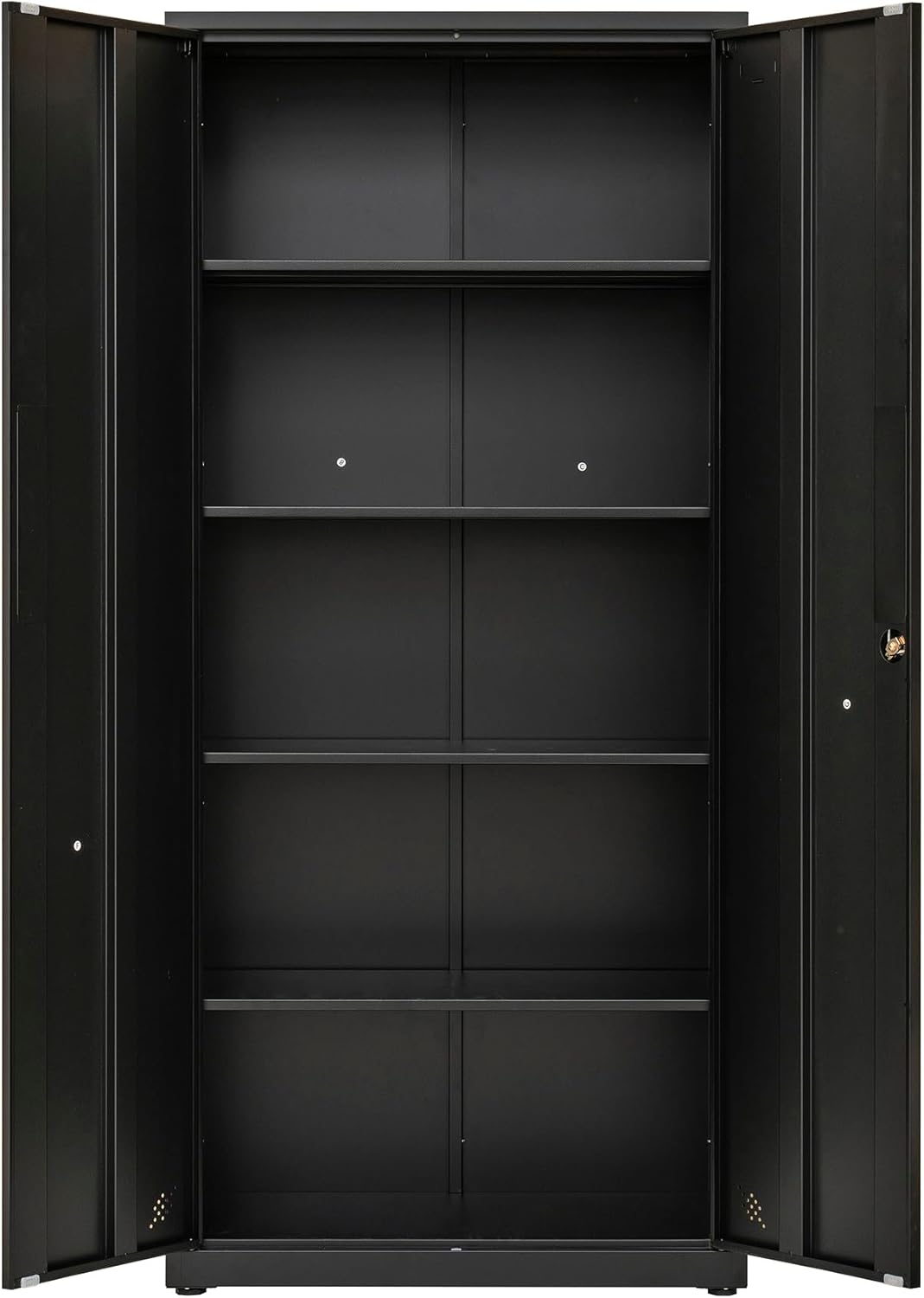 Metal Garage Storage Cabinet, Tall Locking Steel Storage Cabinet with 2 Doors and 4 Adjustable Shelves O46872