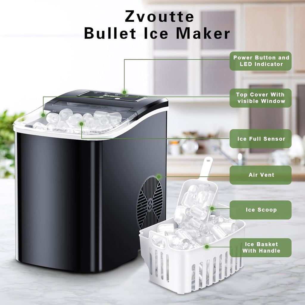 Black Portable Countertop Ice Maker Machine with Ice Scoop and Basket N839867
