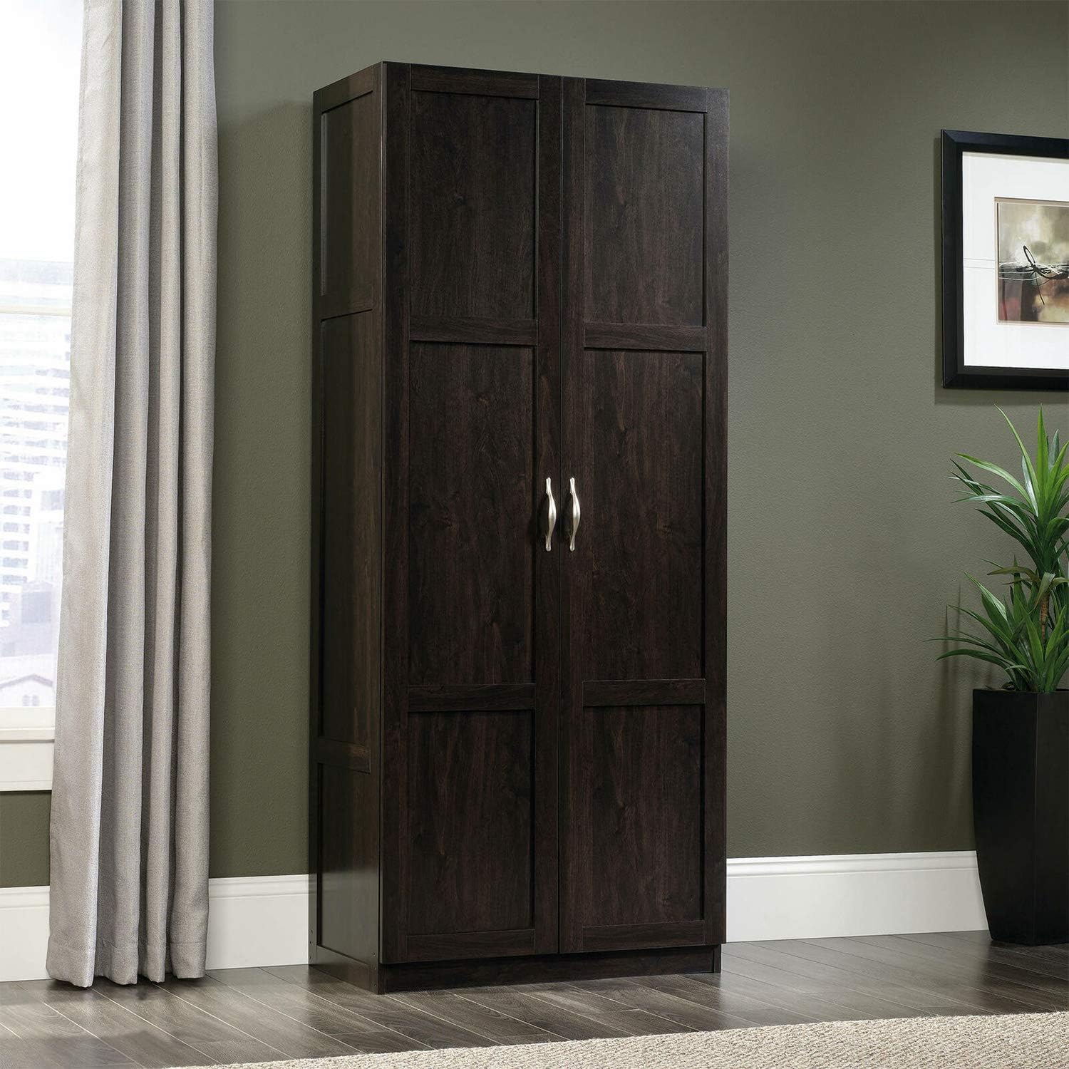 Dark Brown Tall 2 Door Pantry Cabinet Storage Cupboard with Shelves and Drawer 29.6" L x 16" W x 71.5" H Wood L126076