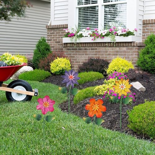 4 Pcs 19" Metal Garden Stakes with Shaking Flower Head D176507