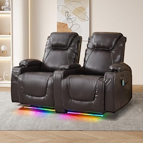 Brown Electric Power Loveseat Recliner Chair with Storage Armrest X148529