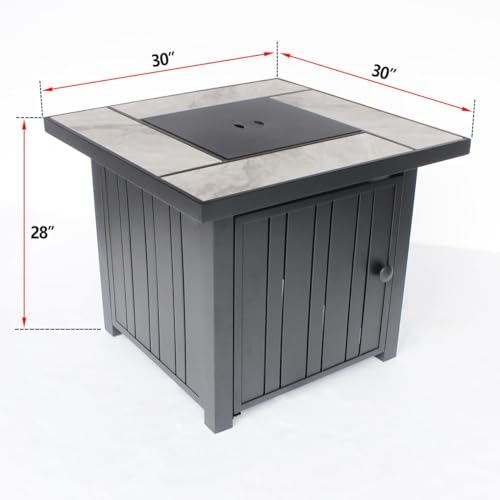 30" Propane Fire Pit with Real Ceramic Tabletop, 50000 BTU Gas Firepit Table with Lid & Glass Rock K6800