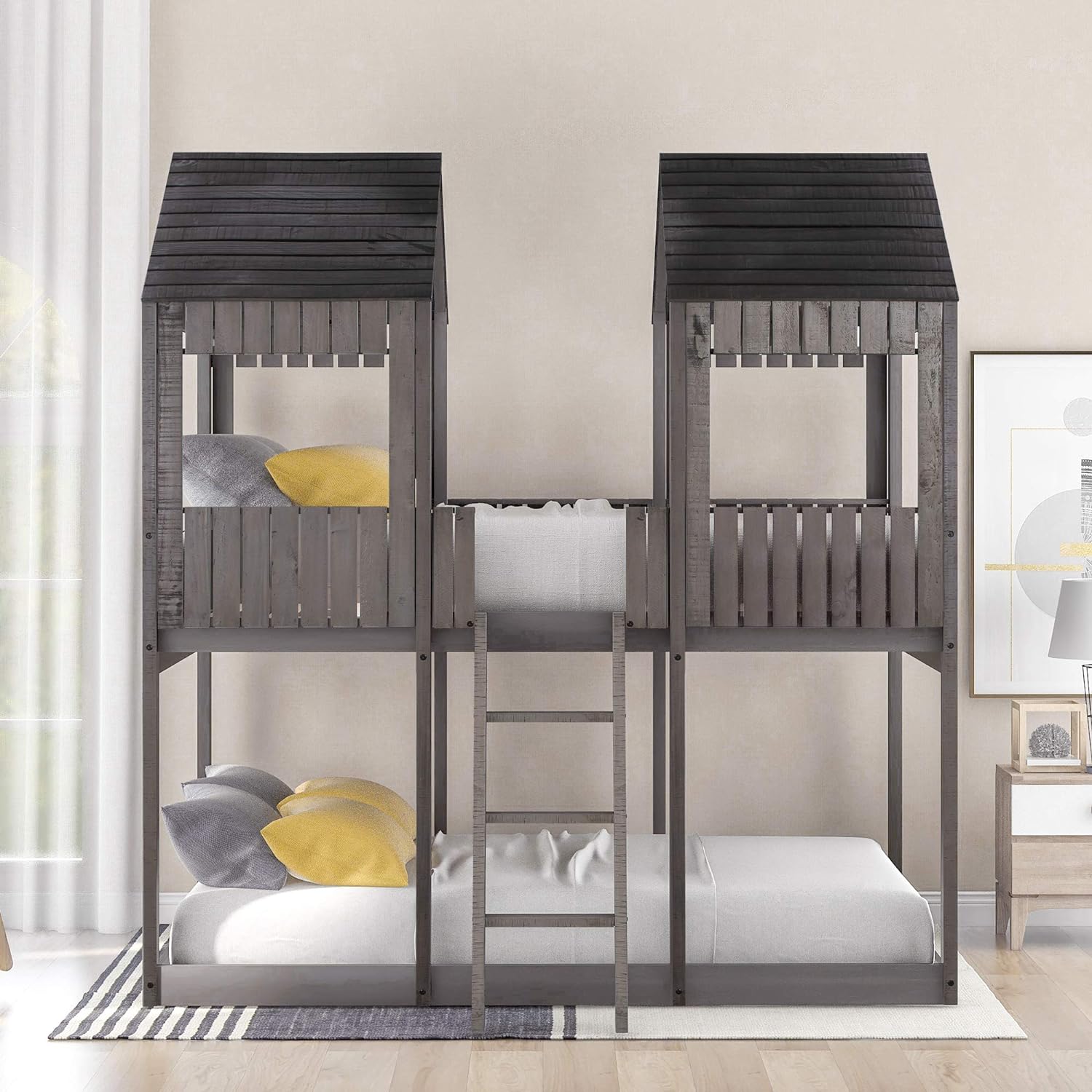Antique Gray Full Over Full Wooden Bunk Bed D914