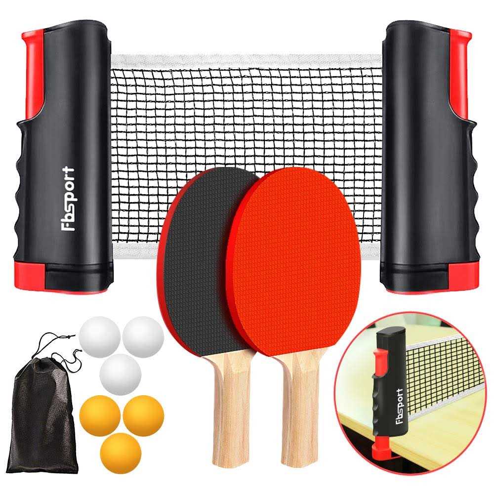 Ping Pong Paddle Set with Retractable Net, 2 Rackets, 6 Balls and Carry Bag Y2415