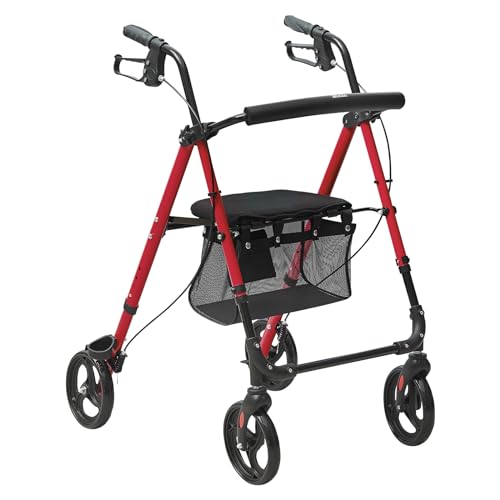 Blue + Black Lightweight Aluminum Folding Rollator Walker with Adjustable Seat and Handle P4353