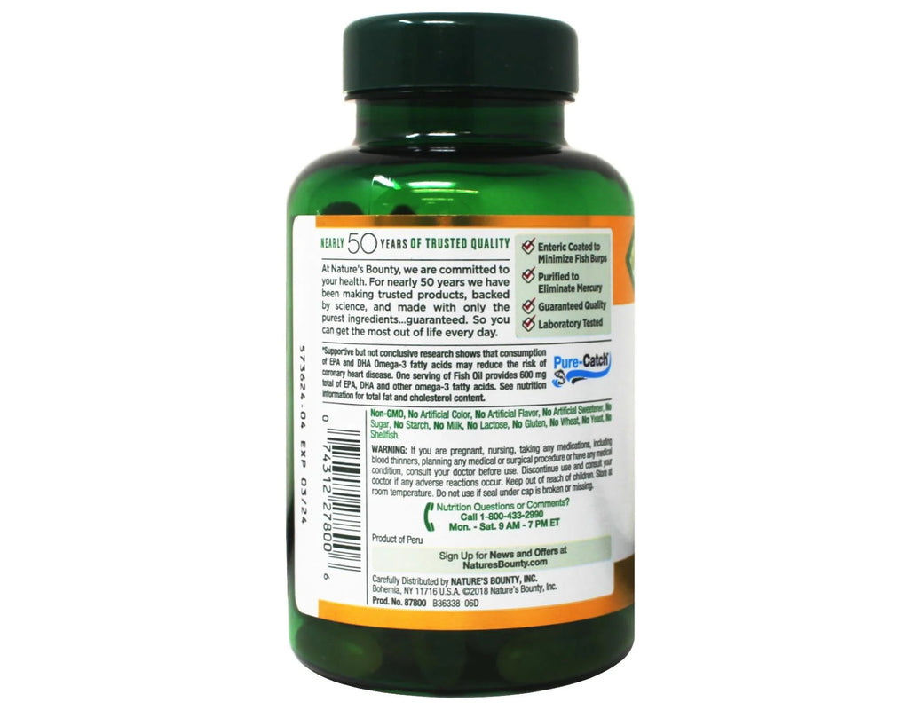 Odorless Fish Oil 1000 mg Omega 3 Supplement Softgels, 120 Ea, 2 Pack L67309
