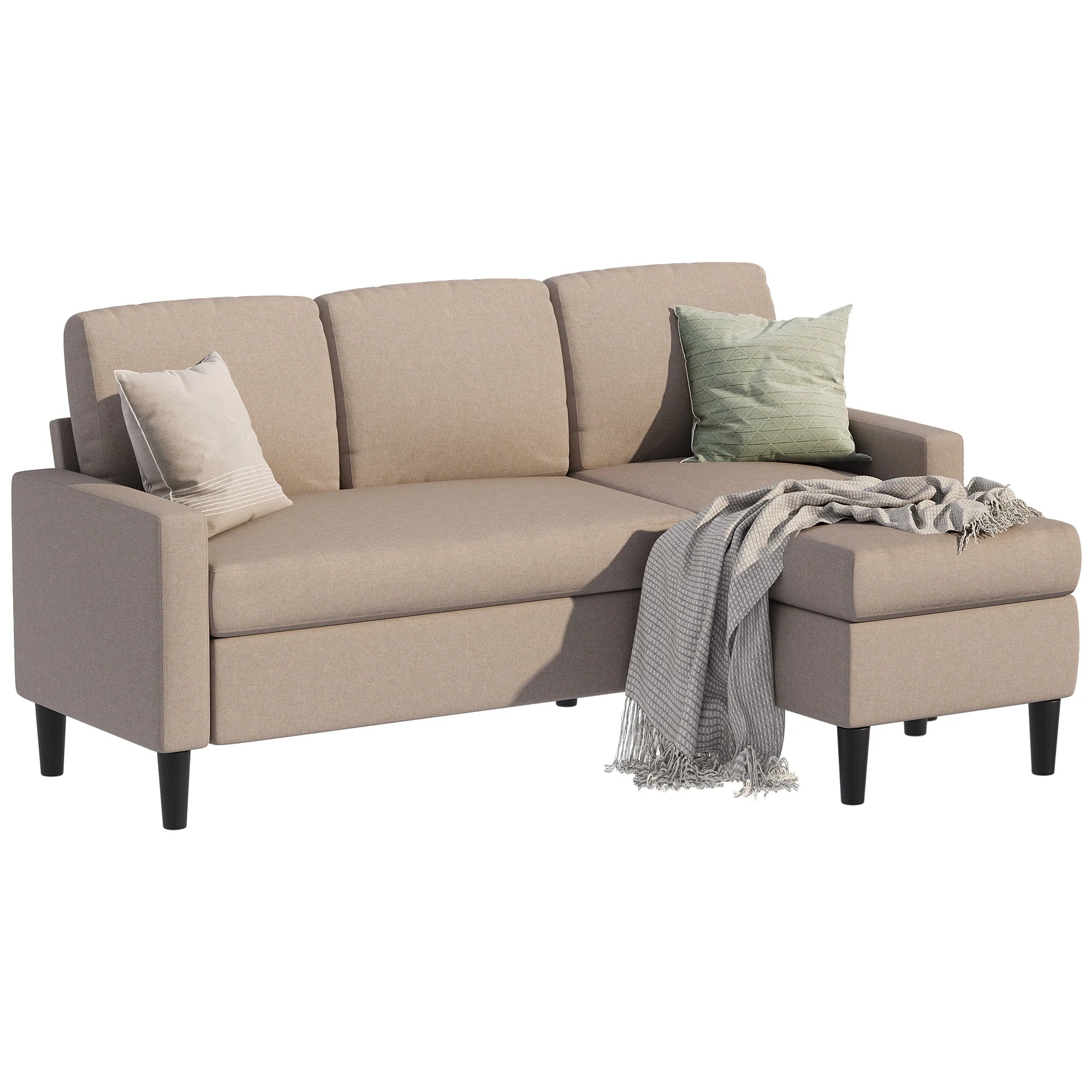 Grayish Black Linen L-Shaped Convertible Sectional Sofa V153822