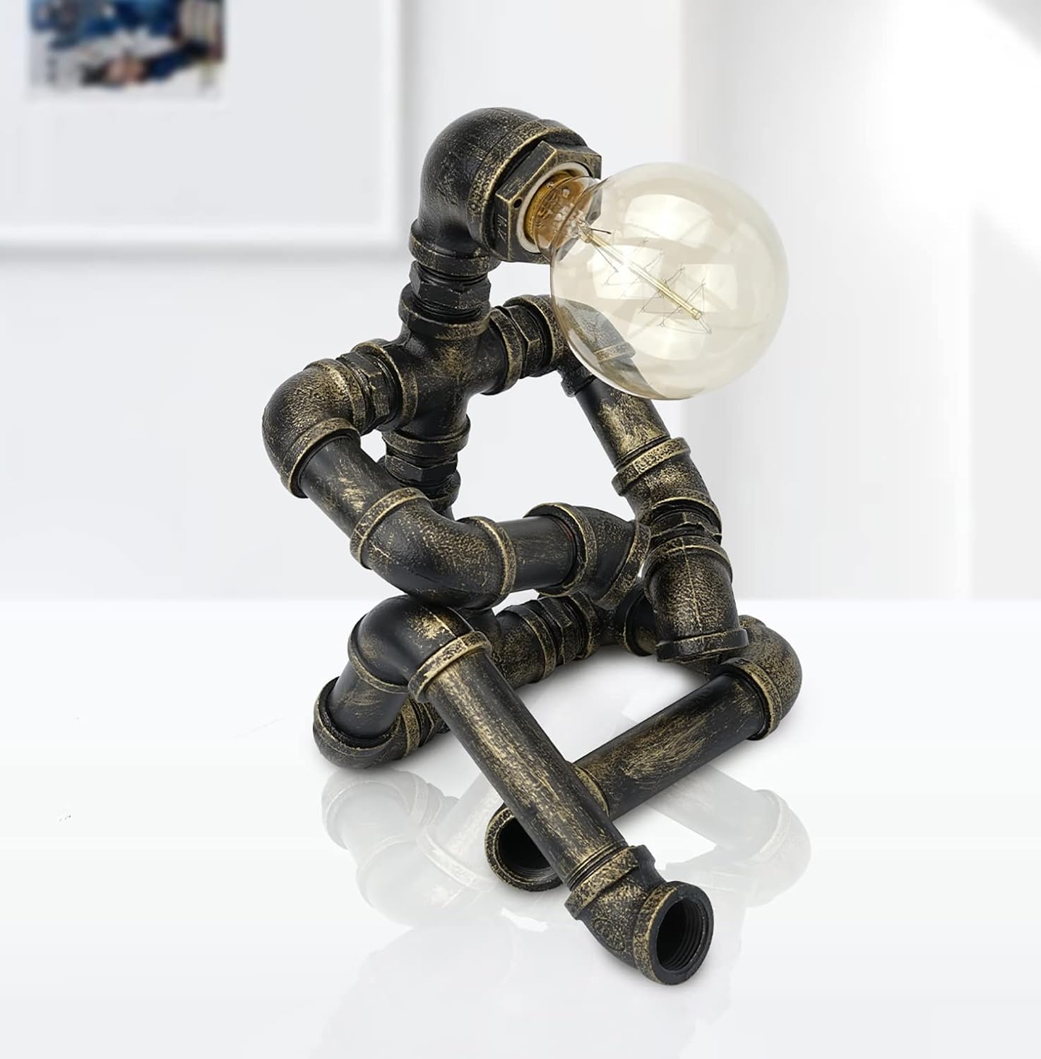 Bronze Iron Pipe Table Lamp with Button Switch J66513