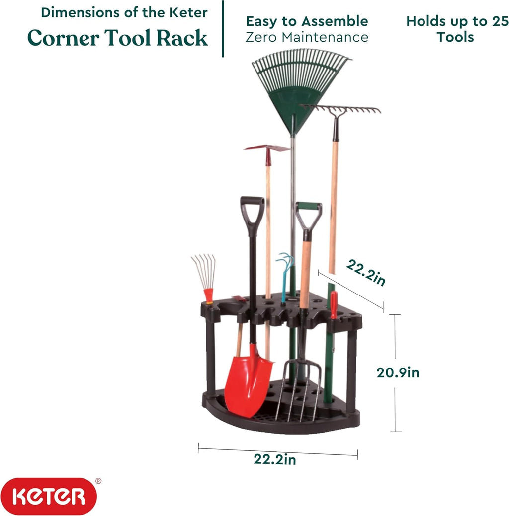 Compact Corner Tool Rack for 25 Long-Handled Garden Tools W3823