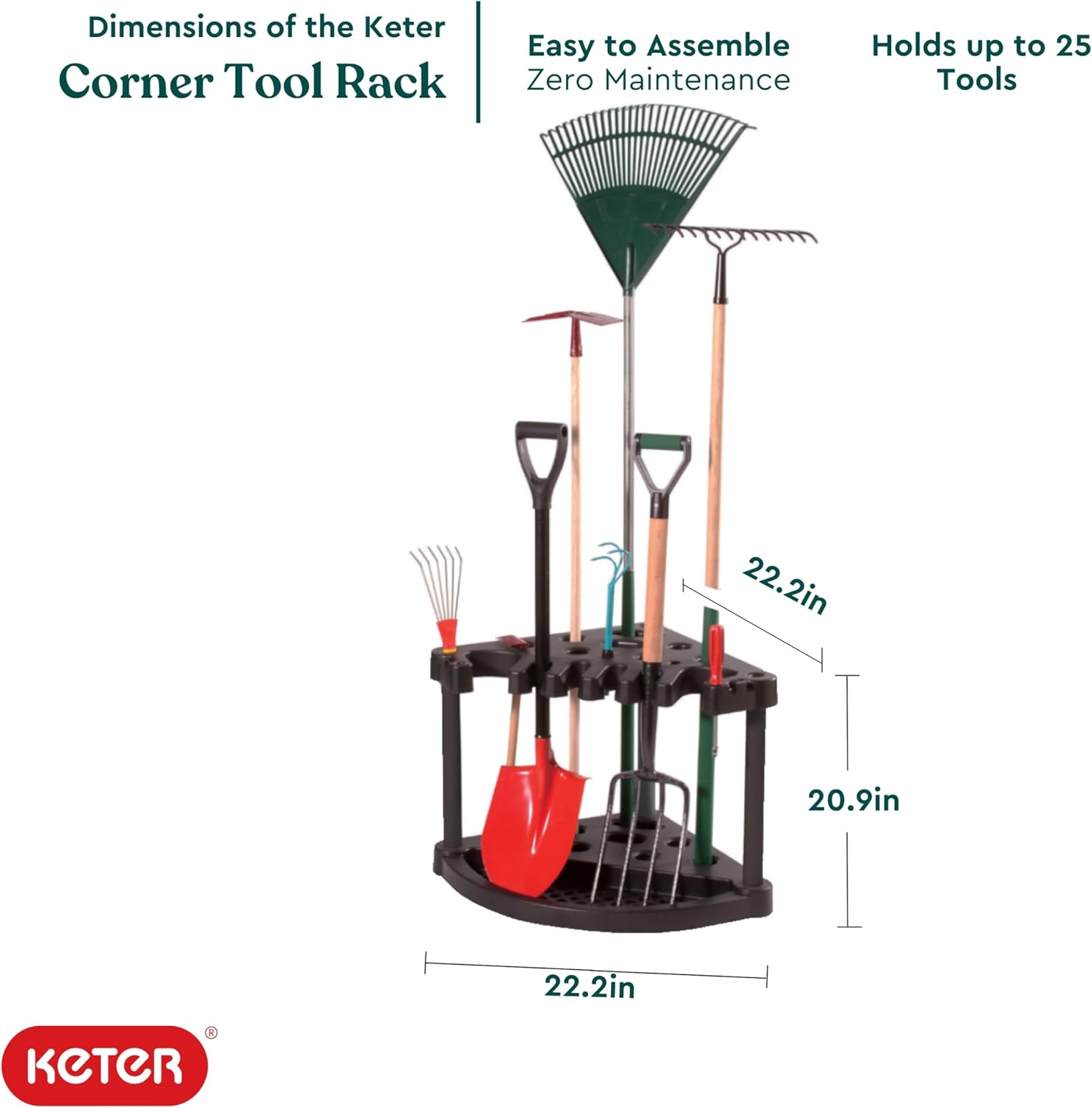 Compact Corner Tool Rack for 25 Long-Handled Garden Tools W3823