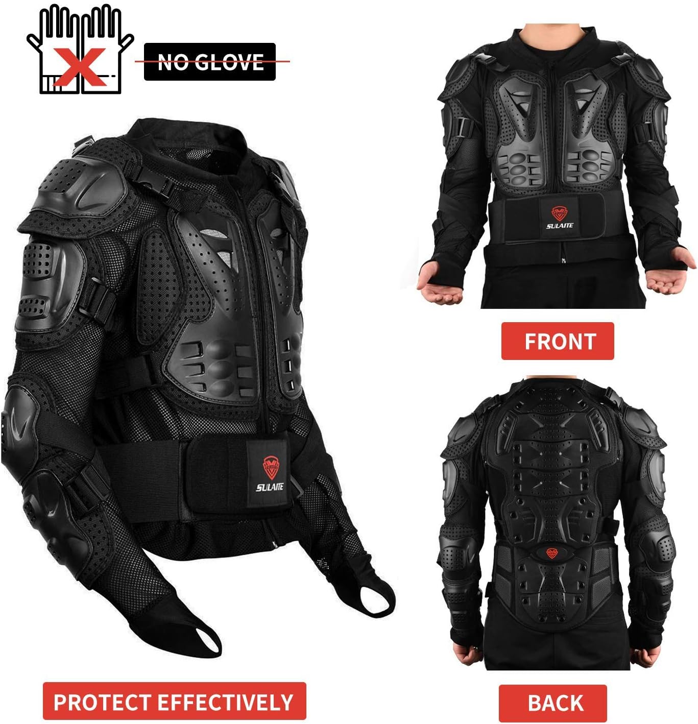 Black Adjustable Motorcycle Protective Jacket and Knee Pads Guard Gear T978437