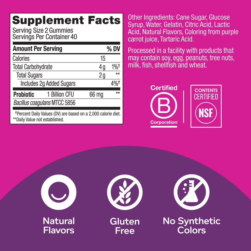 Probiotic Gummy, 1 Billion CFUs, Berry, 80 Ct J6283