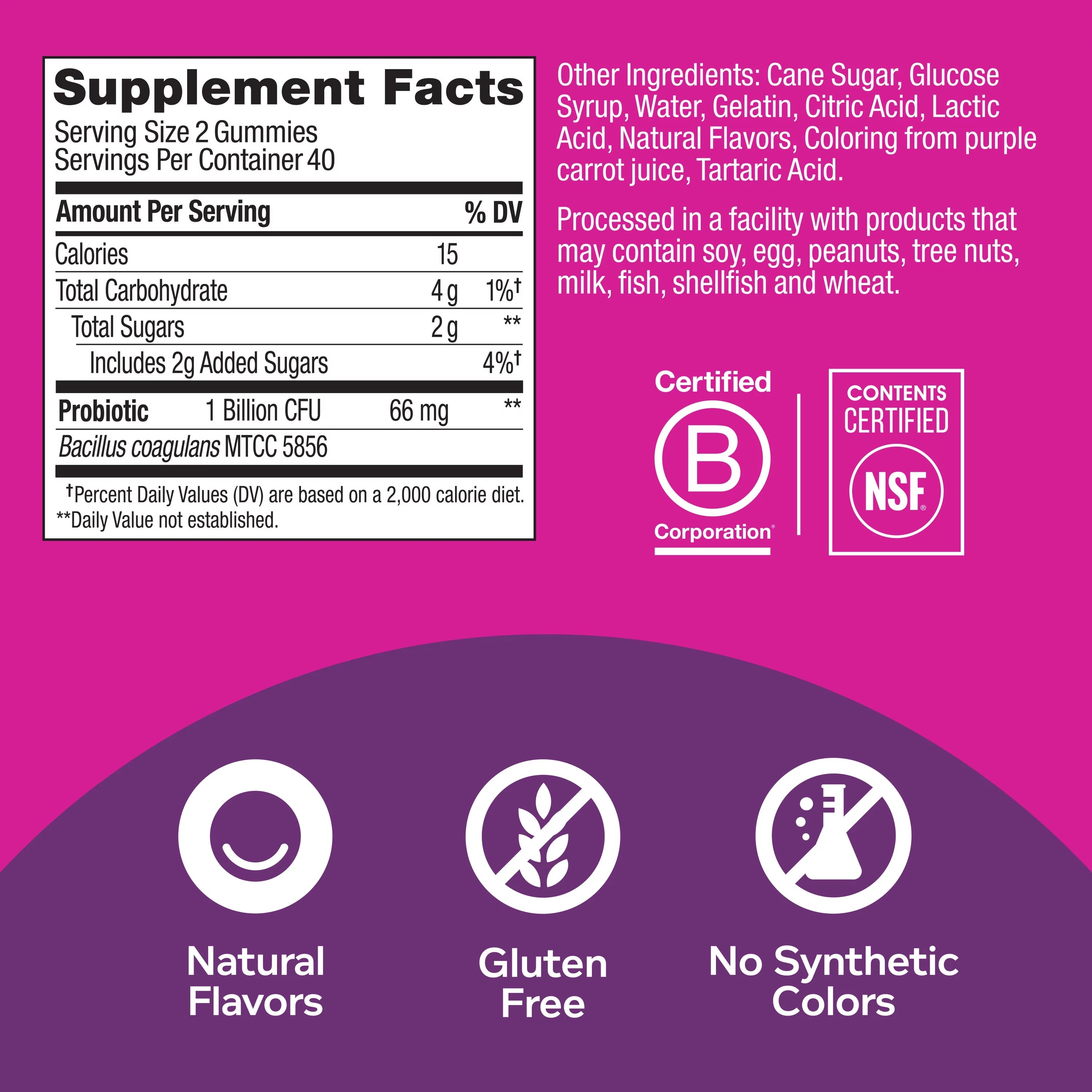 Probiotic Gummy, 1 Billion CFUs, Berry, 80 Ct J6283