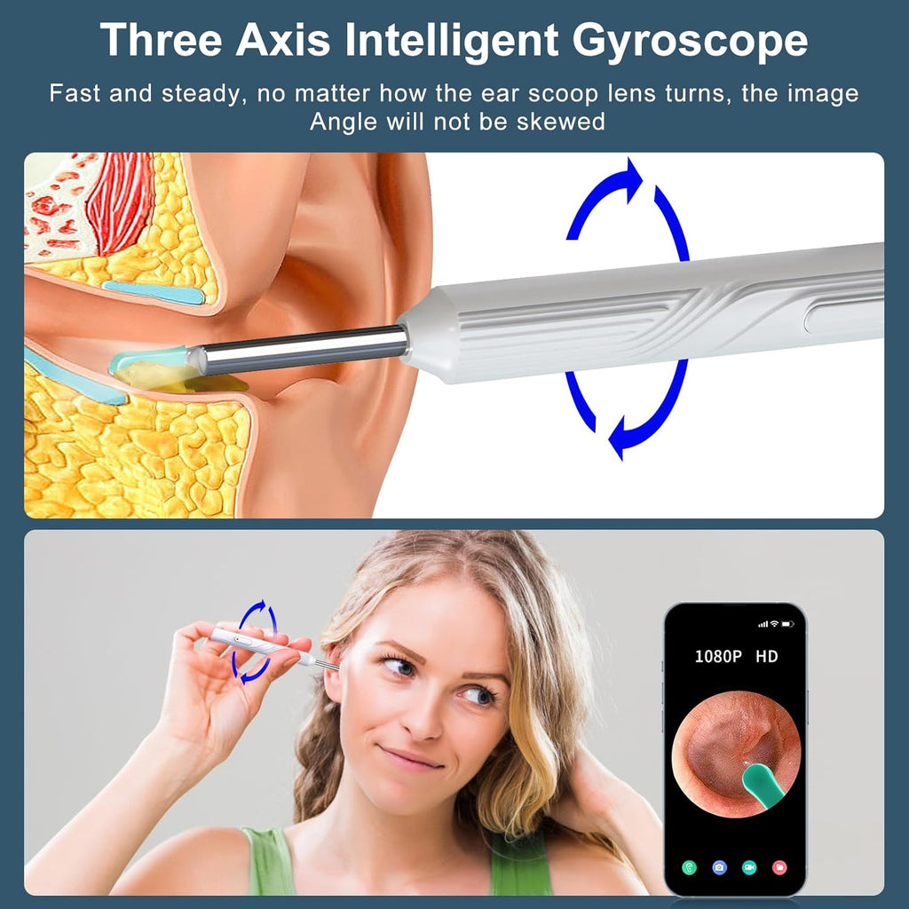 Ear Wax Removal Tool Camera with 8 Pcs Ear Set, 1080P HD Otoscope Camera and 6 LED Lights R866